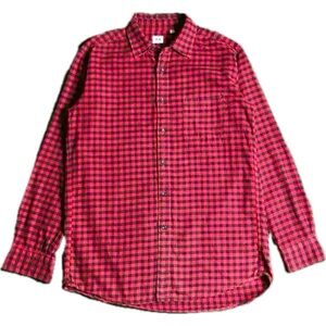 Uniqlo Men's Flannel Red and Black Gingham Check Long Sleeve Button-Down Shirt